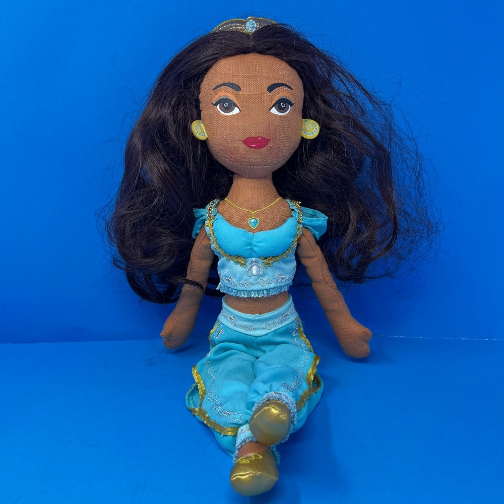 Disney Jasmine Plush Doll 12inch Blue Aladdin Princess Soft Toy Fabric Gold Trim